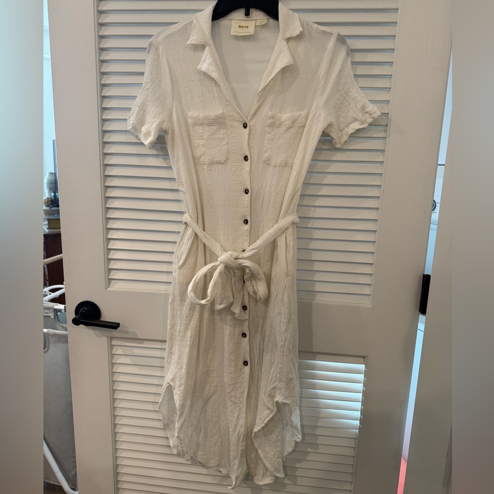 Maeve by anthropology | white button-down linen-blend shirt dress